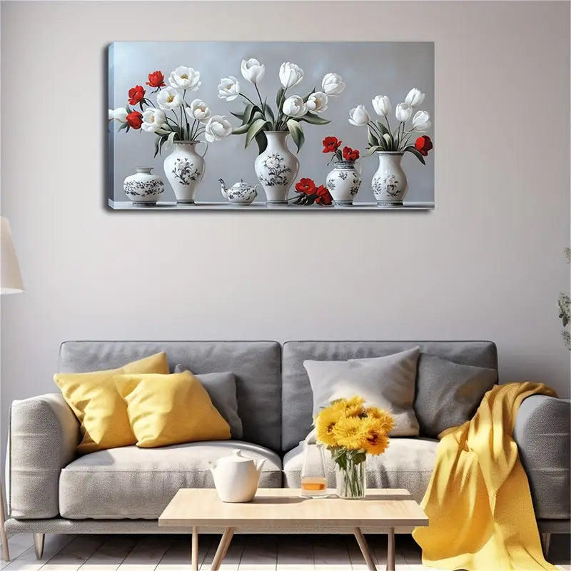 White Porcelain Vases Wall Art Canvas Office Home Room Framed 120x60cm