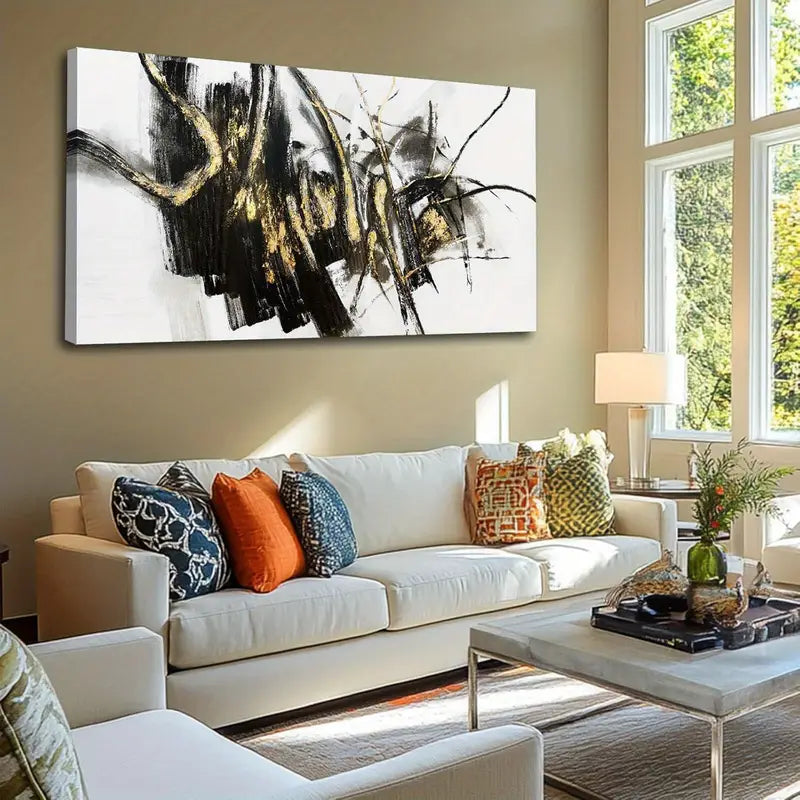 Black Line Art Abstract Grunge Style Wall Art canvas office home room framed 120x60cm