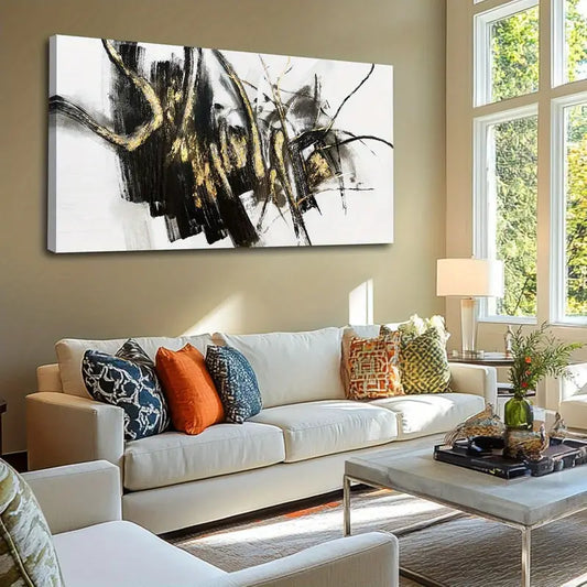 Black Line Art Abstract Grunge Style Wall Art canvas office home room framed 120x60cm