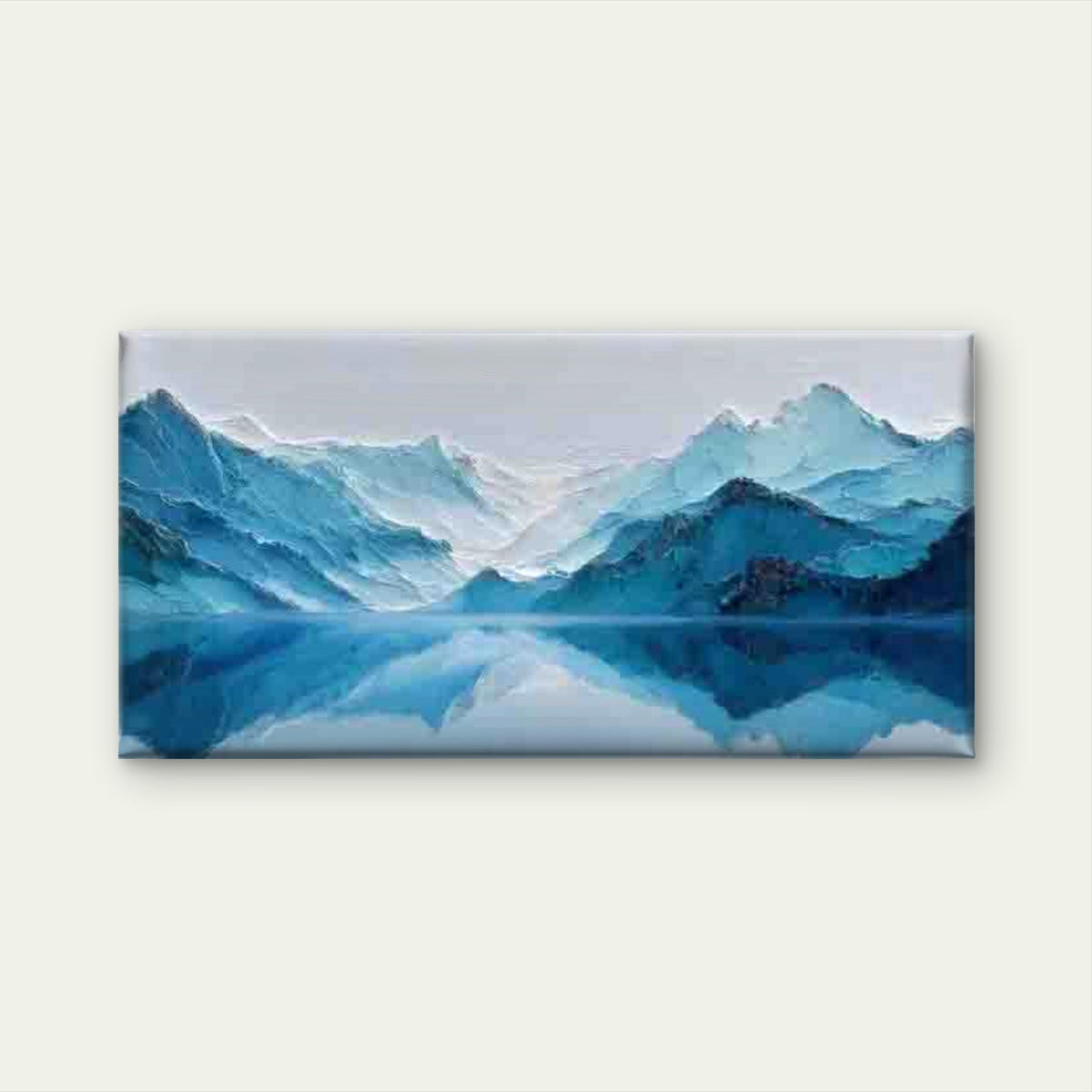 Abstract Blue Mountain & Lake Wall Art Canvas Office Home Room Framed 80x45cm