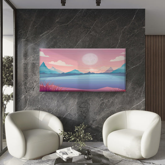 Pastel Mountain Landscape Wall Art Canvas Office Home Room Framed 80x45cm