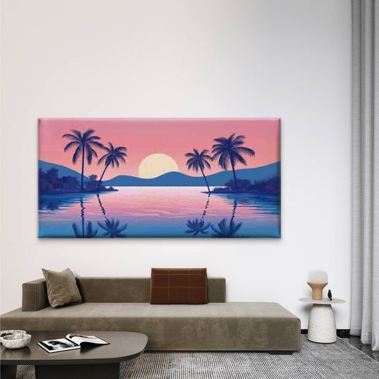 Tropical Sunset Landscape Wall Art Canvas Office Home Room Framed 80x45cm
