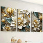 3pcs Light Luxury Style Golden Flower Abstract Art Wall Art Set Canvas Framed 40x60cm - High Quality Print 100% Australian Made Wall Canvas Ready to Hang