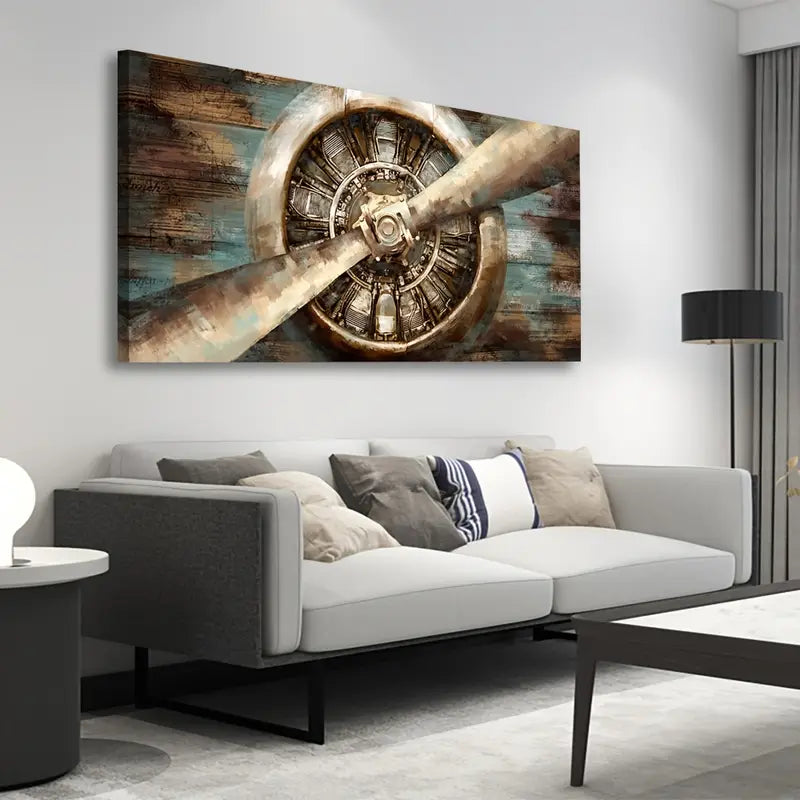 Aircraft Propeller Retro Fighter Aviation Military Wall Art canvas office home room framed 120x60cm