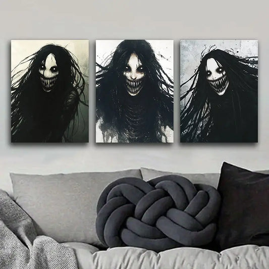 3pcs Black Hair, White Eyes Metal Print Ready to Hang Art