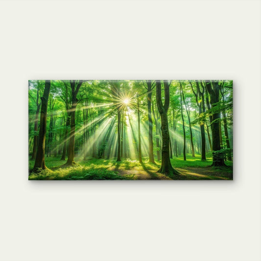 Luminous Nature Forest Canvas Wall Art Canvas Office Home Room Framed 80x45cm