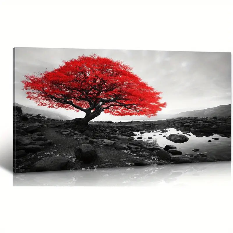 Black & White Nature Scenery Red TreeWall Art canvas office home room framed 120x60cm