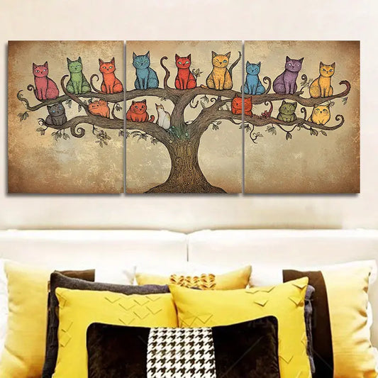 3pcs Whimsical Cat Tree Metal Print Ready to Hang Art