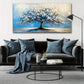 Contemporary Tree Navy Blue White Floral Nature Wall Art canvas office home room framed 120x60cm