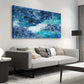 Blue Abstract Ocean Turbulent Waves Design Wall Art canvas office home room framed 120x60cm