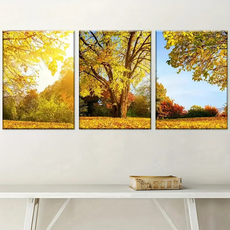 3pcs Modern Late Autumn Landscape Forest Leaves Wall Art Set Canvas Framed 40x60cm - High Quality Print 100% Australian Made Wall Canvas Ready to Hang
