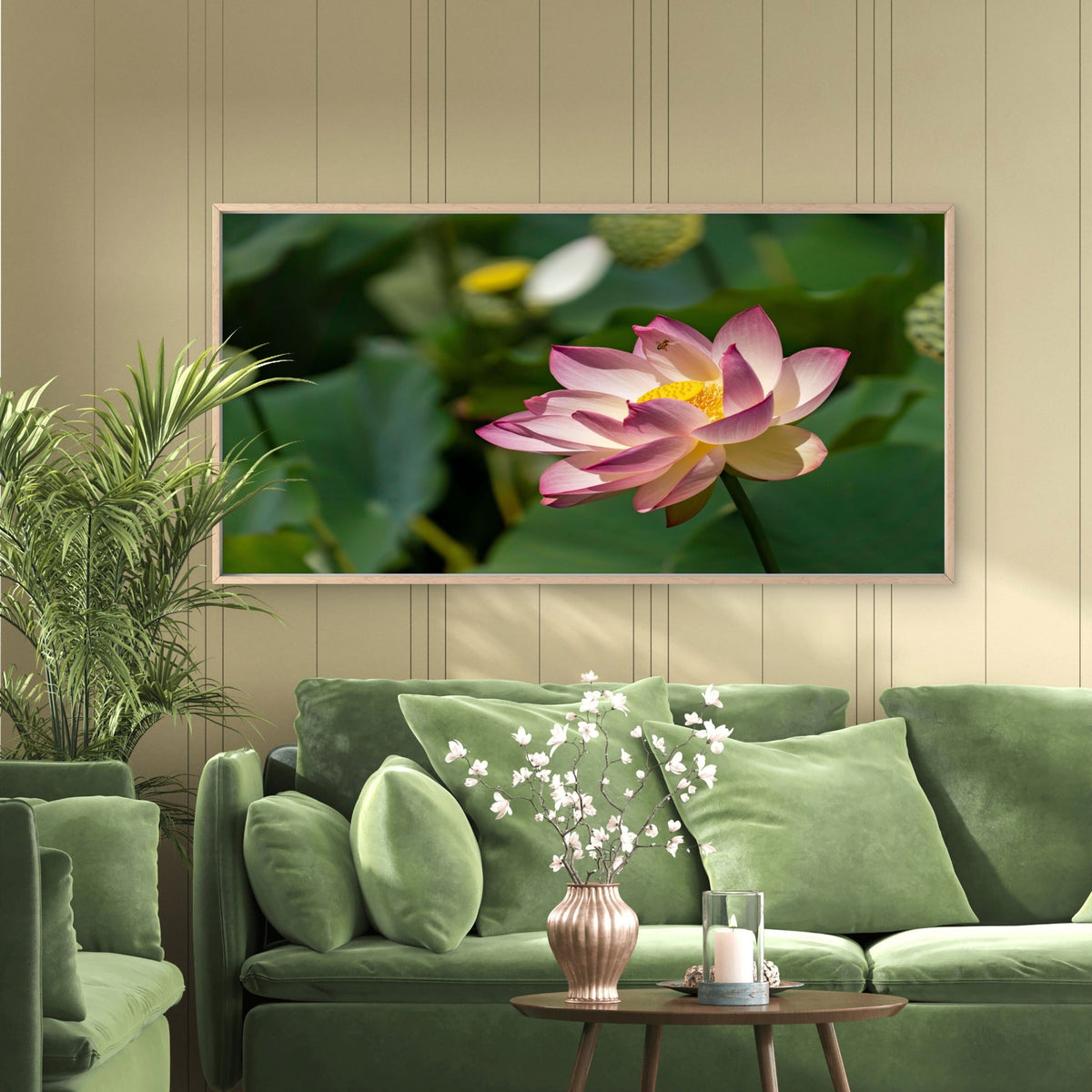 Pink Lotus Flower Bloom Wall Art Canvas Office Home Room Framed 120x60cm