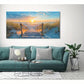 Seaside Sunset Beach Pier Vibrant Coastal Wall Art canvas office home room framed 120x60cm