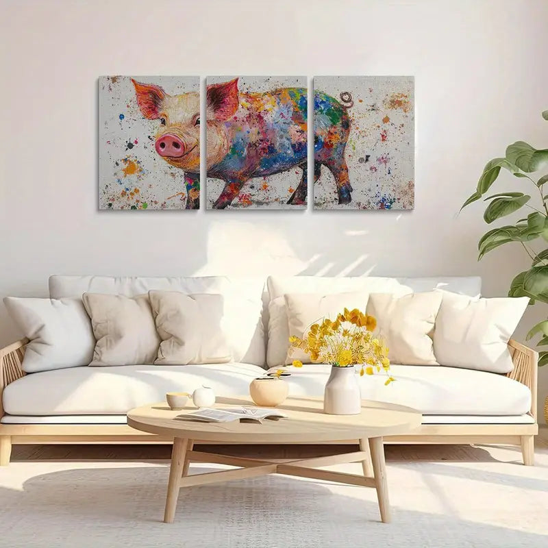 3pcs Watercolor Vibrant Pig Playful Animal Elegant Metal Print Ready to Hang Art
