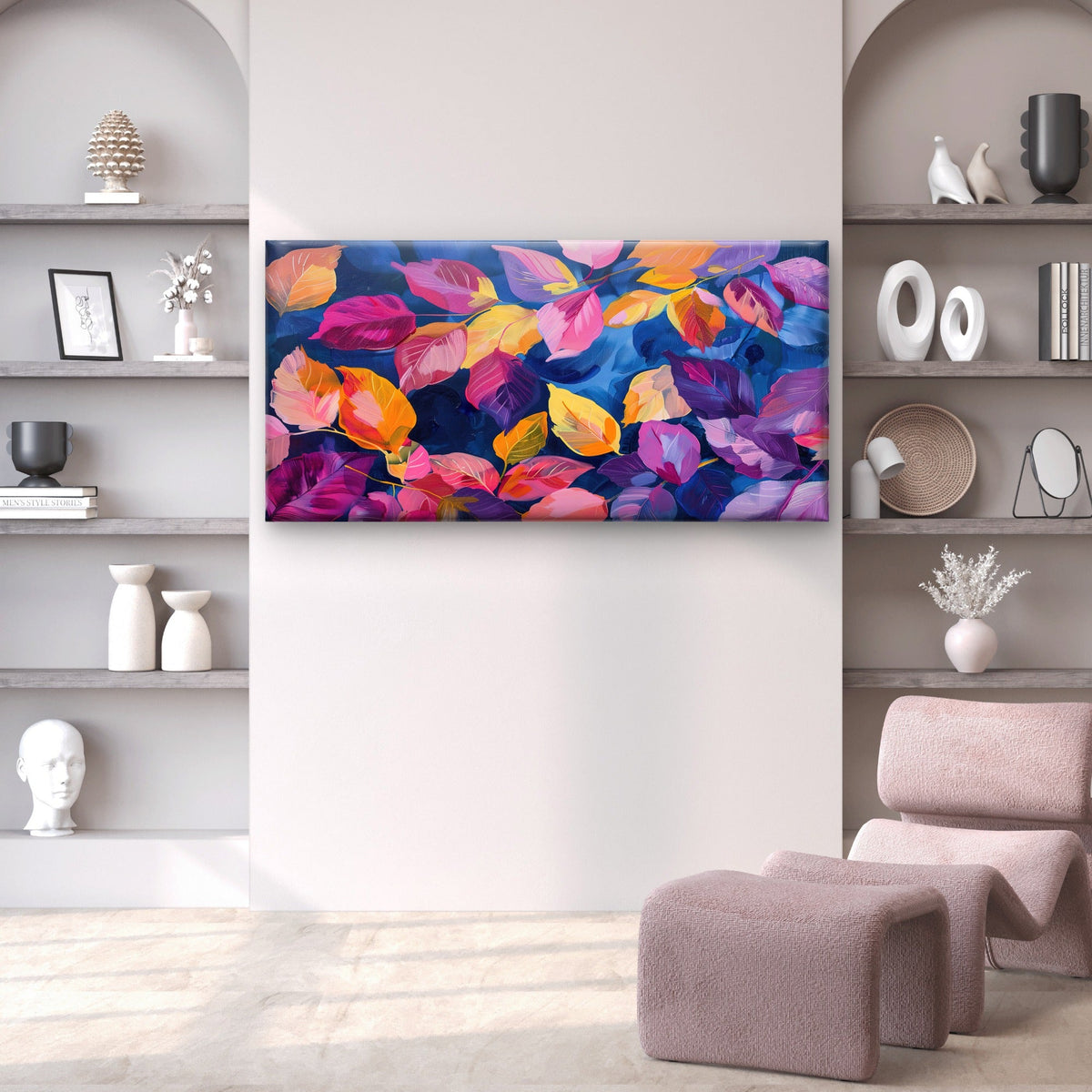 Pink Purple Orange Leaf Wall Art Canvas Office Home Room Framed 120x60cm