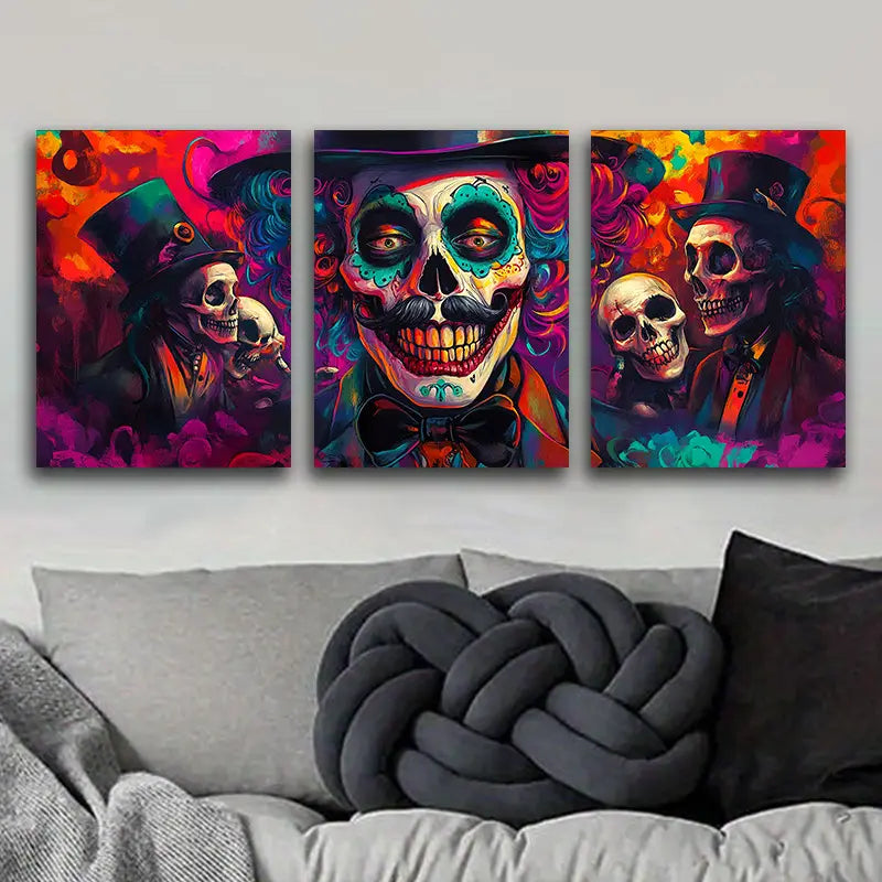 3pcs Skeleton magician Metal Print Ready to Hang Art