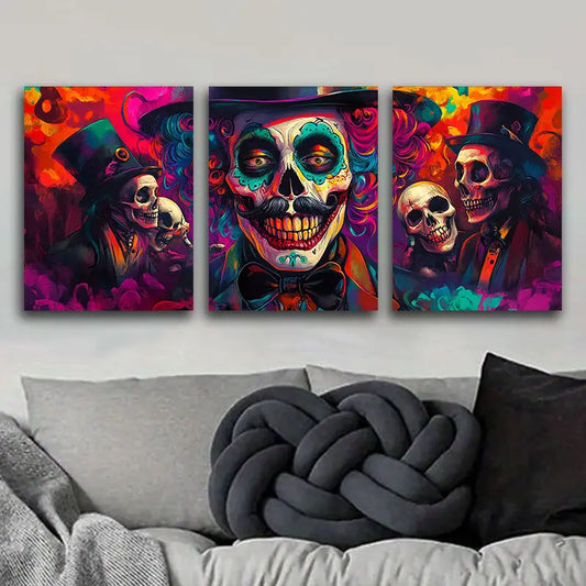 3pcs Skeleton magician Metal Print Ready to Hang Art