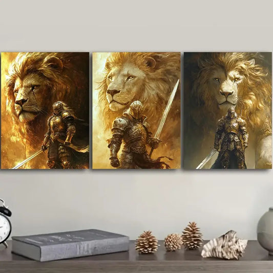 3pcs Knight in Armor Design Metal Print Ready to Hang Art