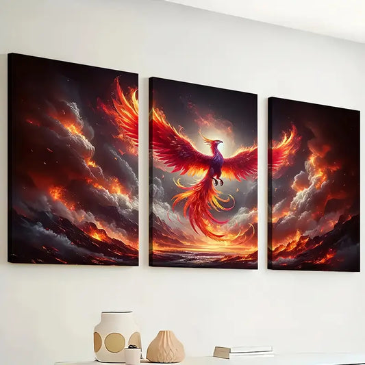 3pcs Mythical Animal Phoenix Art Wall Art Set Canvas Framed 40x60cm - High Quality Print 100% Australian Made Wall Canvas Ready to Hang