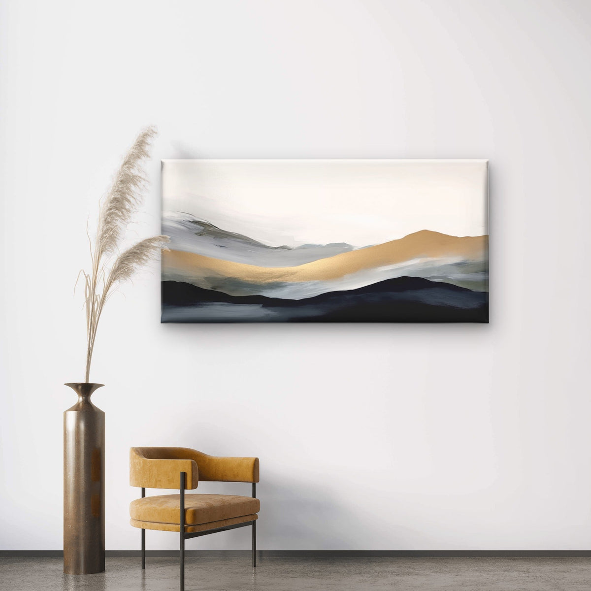 Abstract Gold Leaf Mountain Wall Art Canvas Office Home Room Framed 120x60cm