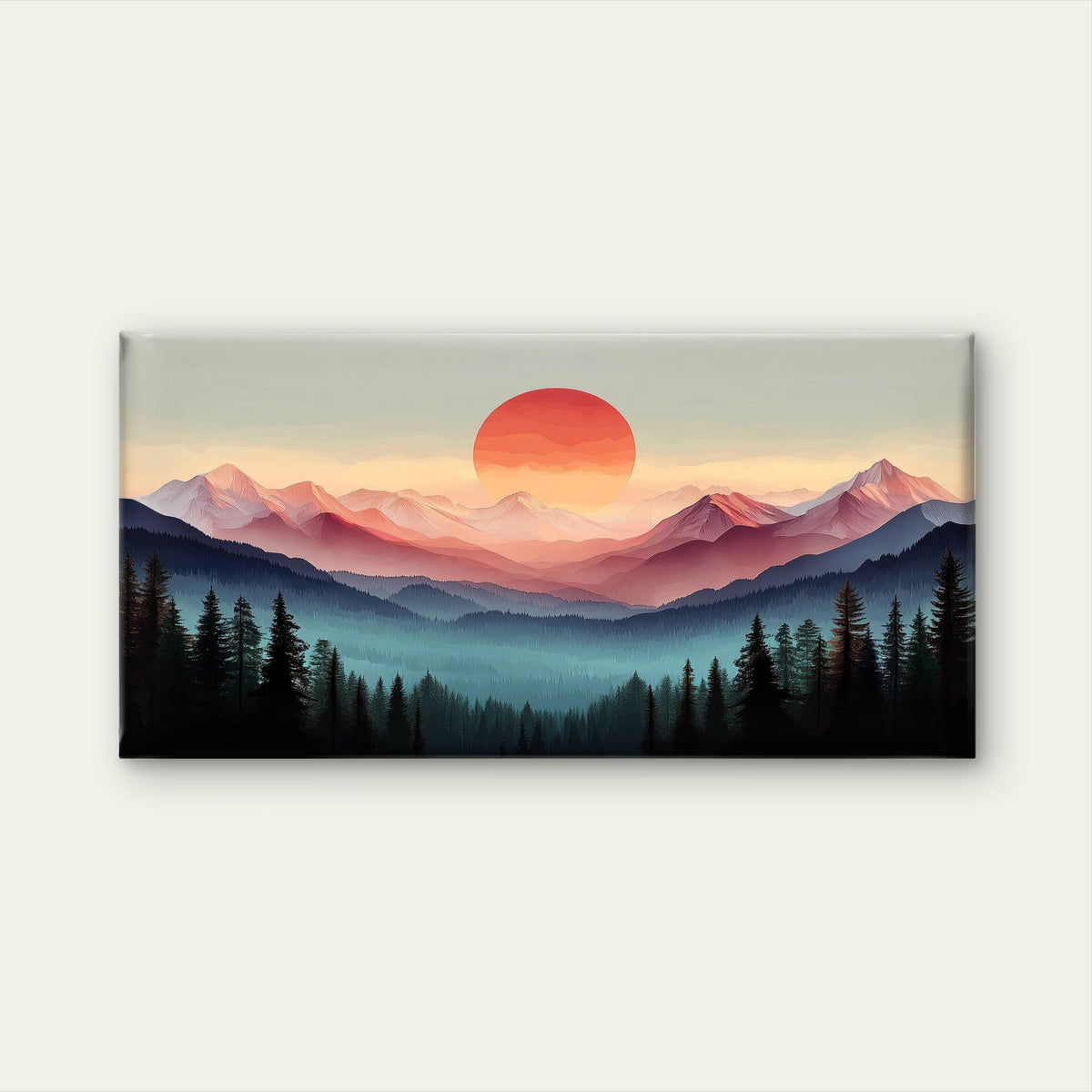 Abstract Mountain Sunset Paint Wall Art Canvas Office Home Room Framed 80x45cm