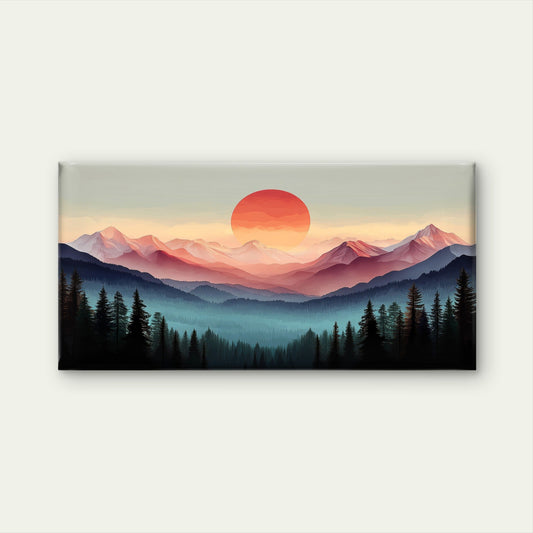 Abstract Mountain Sunset Paint Wall Art Canvas Office Home Room Framed 80x45cm
