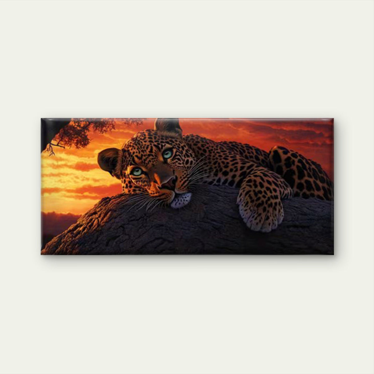 Leopard Sunset Rustic Wildlife Wall Art Canvas Office Home Room Framed 80x45cm