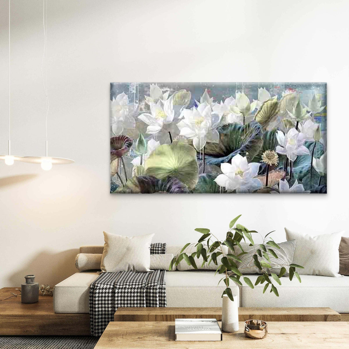 Blooming Lotus Flower Wall Art Canvas Office Home Room Framed 80x45cm