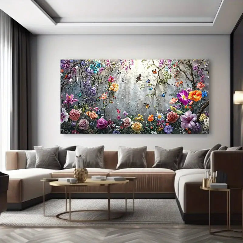 Variety Flowers & Butterflies wall canvas office home room framed 120x60cm