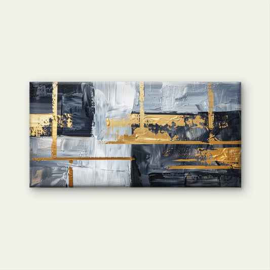 Black Grey Gold Abstract Wall Art Canvas Office Home Room Framed 80x45cm