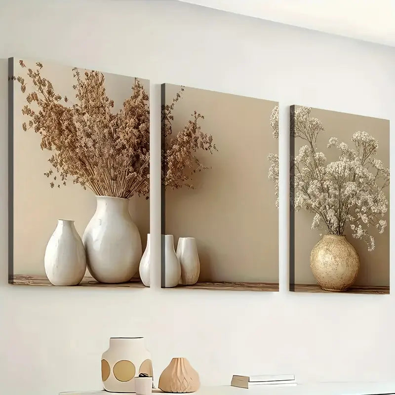 3pcs Vintage Style Potted Plant Art Wall Art Set Canvas Framed 40x60cm - High Quality Print 100% Australian Made Wall Canvas Ready to Hang