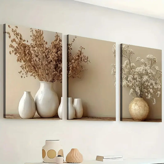 3pcs Vintage Style Potted Plant Art Wall Art Set Canvas Framed 40x60cm - High Quality Print 100% Australian Made Wall Canvas Ready to Hang