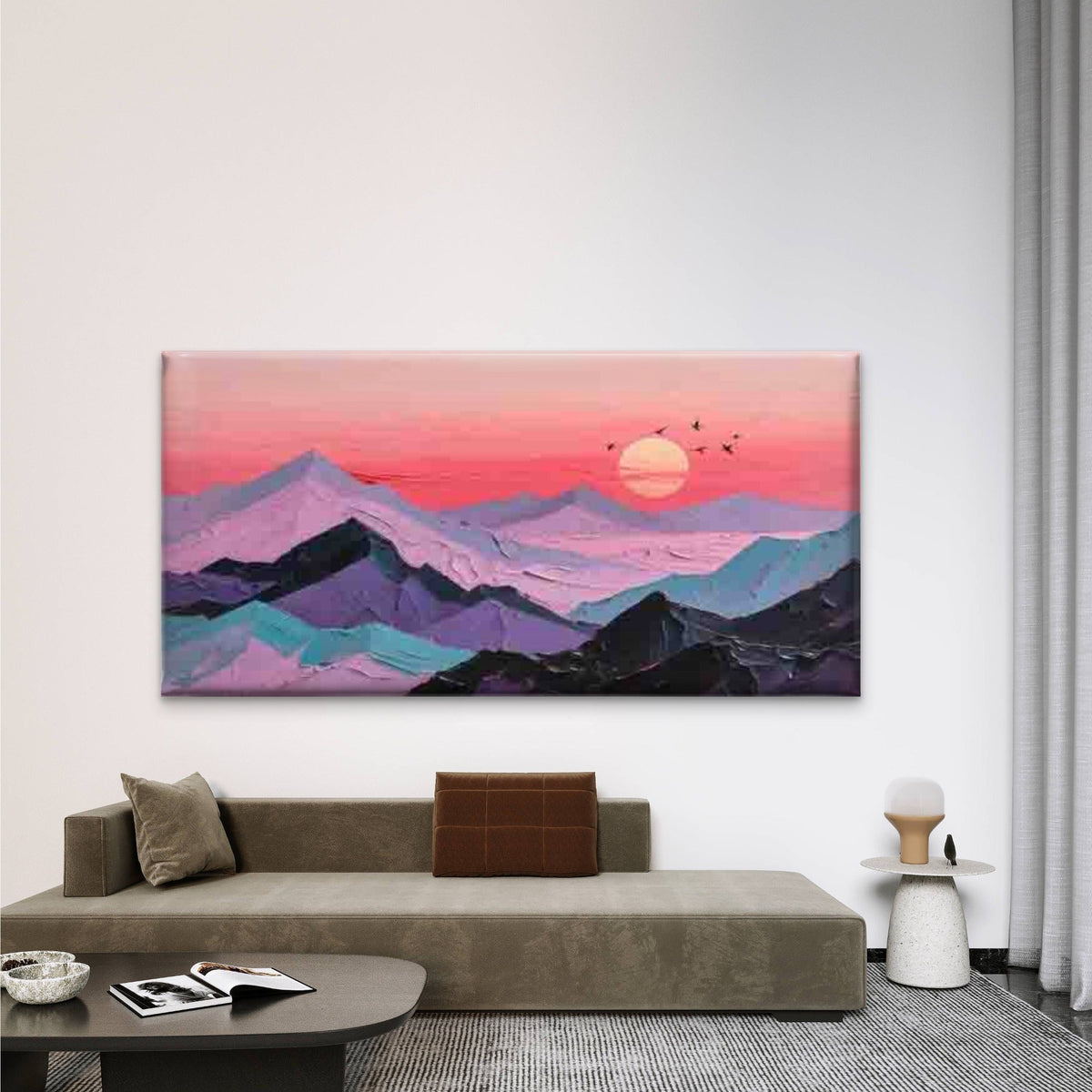 Flying Birds & Mountain Sunset Wall Art Canvas Office Home Room Framed 80x45cm