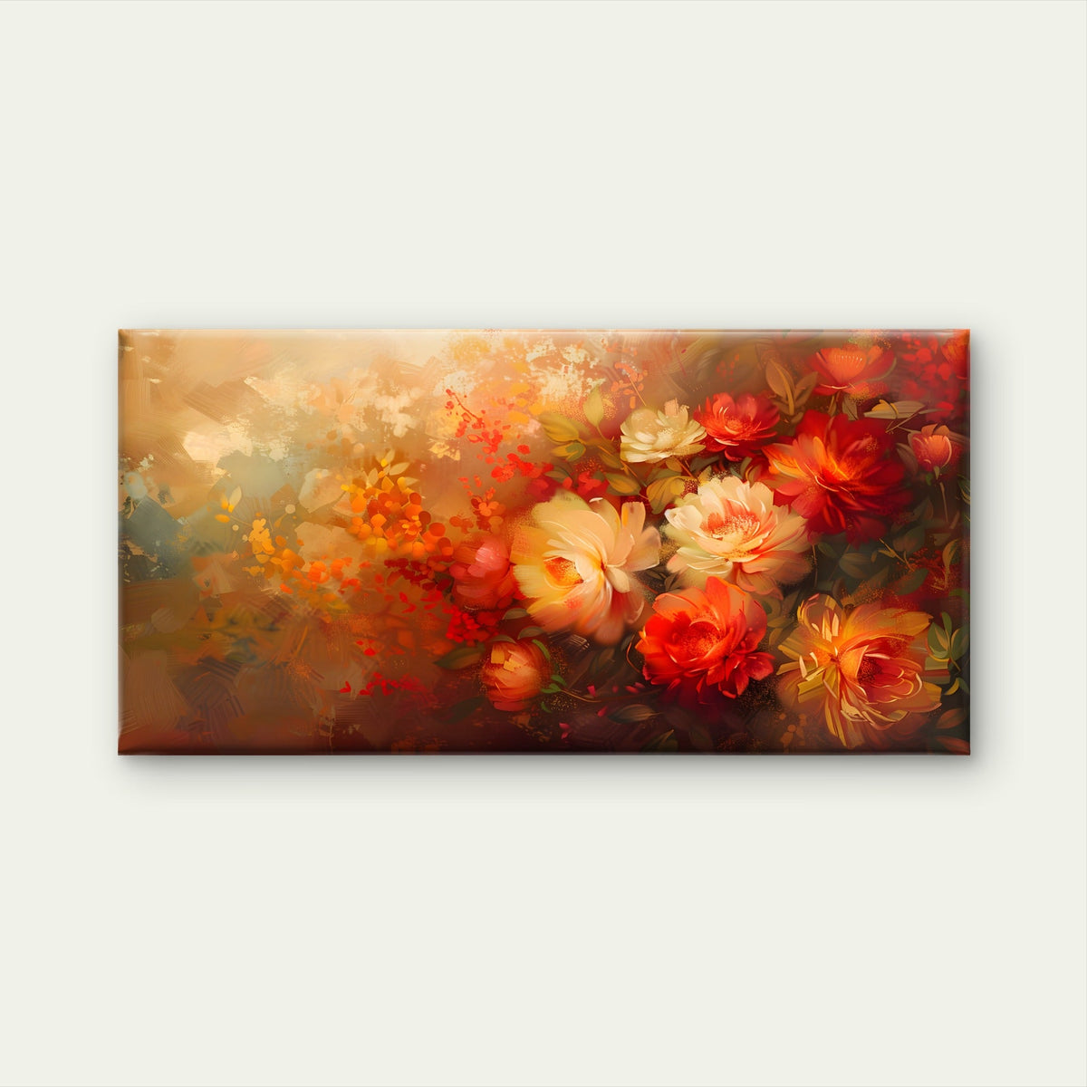 Vibrant Floral Oil Painting Wall Art Canvas Office Home Room Framed 80x45cm
