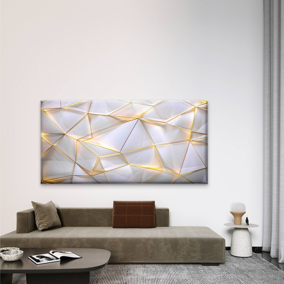 White Low Poly Background Wall Art Canvas Office Home Room Framed 120x60cm