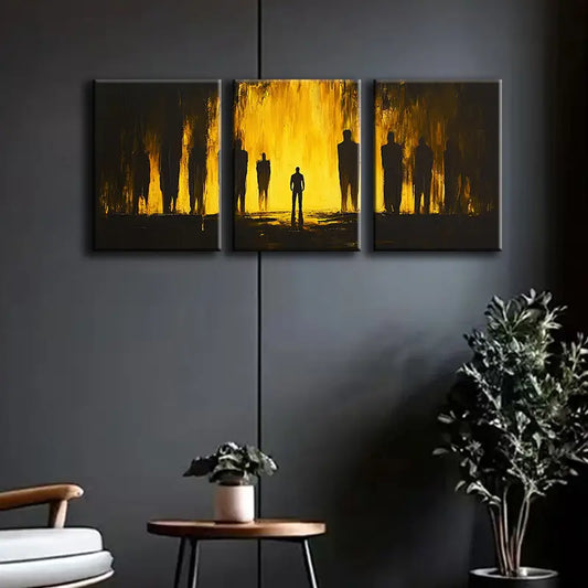 3pcs Black and Yellow Silhouettes Metal Print Ready to Hang Art