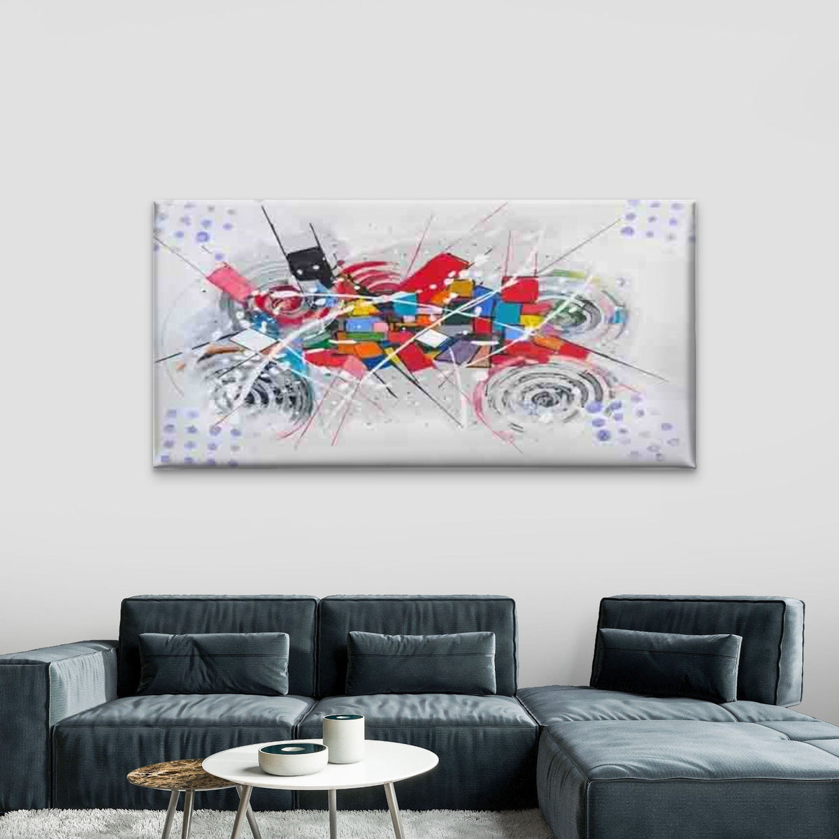 Colorful Abstract Geometric Wall Art Canvas Office Home Room Framed 120x60cm