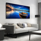 Blue Lake Boat Ocean Sunset Wall Art canvas office home room framed 120x60cm