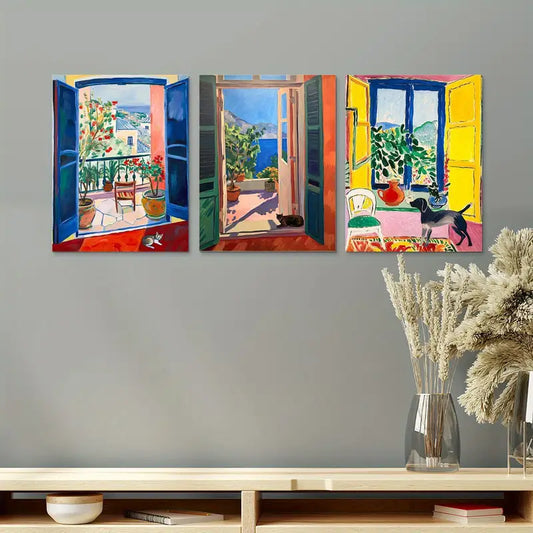 3pcs Watercolor Window Pet Colorful Painting Metal Print Ready to Hang Art