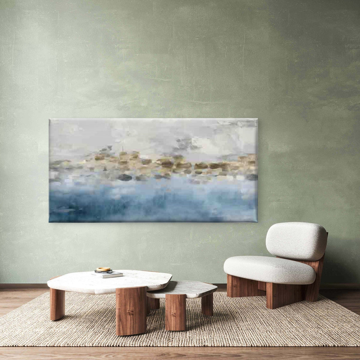 Abstract Blue & Golden Ink Pain Wall Art Canvas Office Home Room Framed 120x60cm