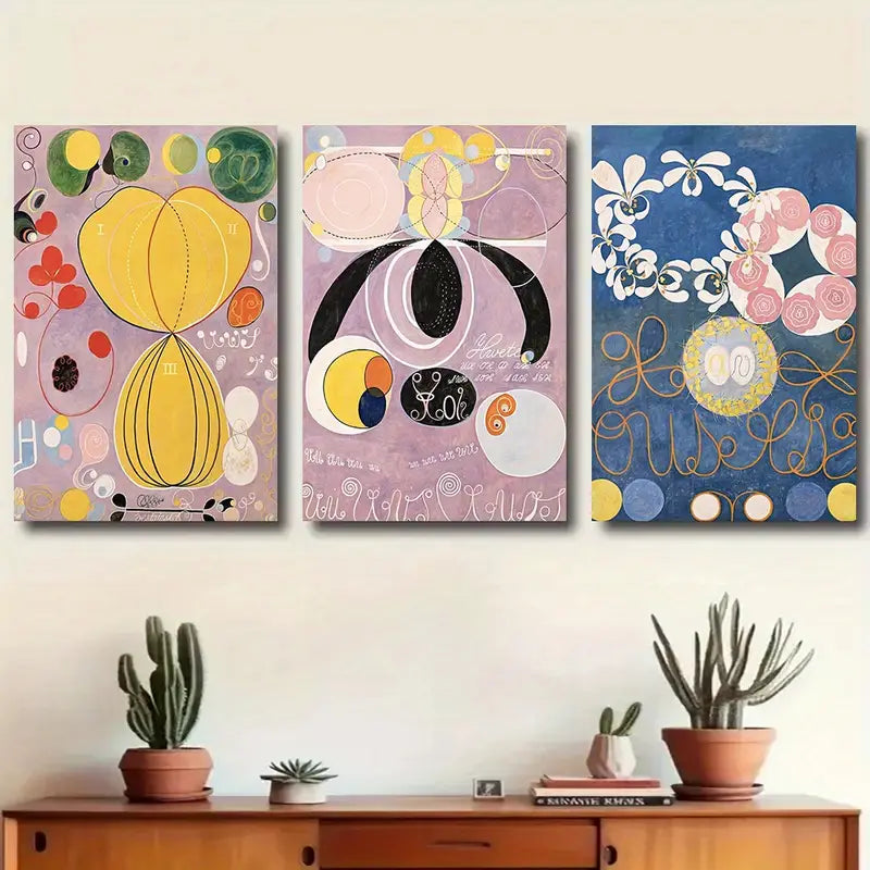 3pcs Colorful Shapes and Flowing Lines with Artistic Lettering Metal Print Ready to Hang Art