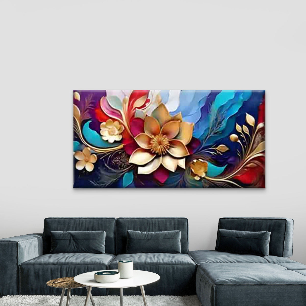 Three-Dimensional Flower Wall Art Canvas Office Home Room Framed 80x45cm