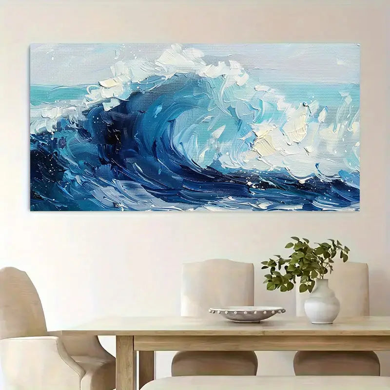 Modern Abstract Blue Wave Wall Art wall canvas office home room framed 120x60cm