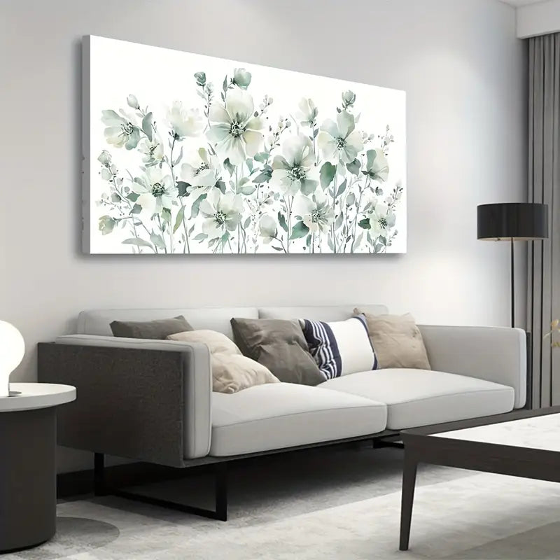 Elegant Flowers Abstract Green Botanical Wall Art canvas office home room framed 120x60cm