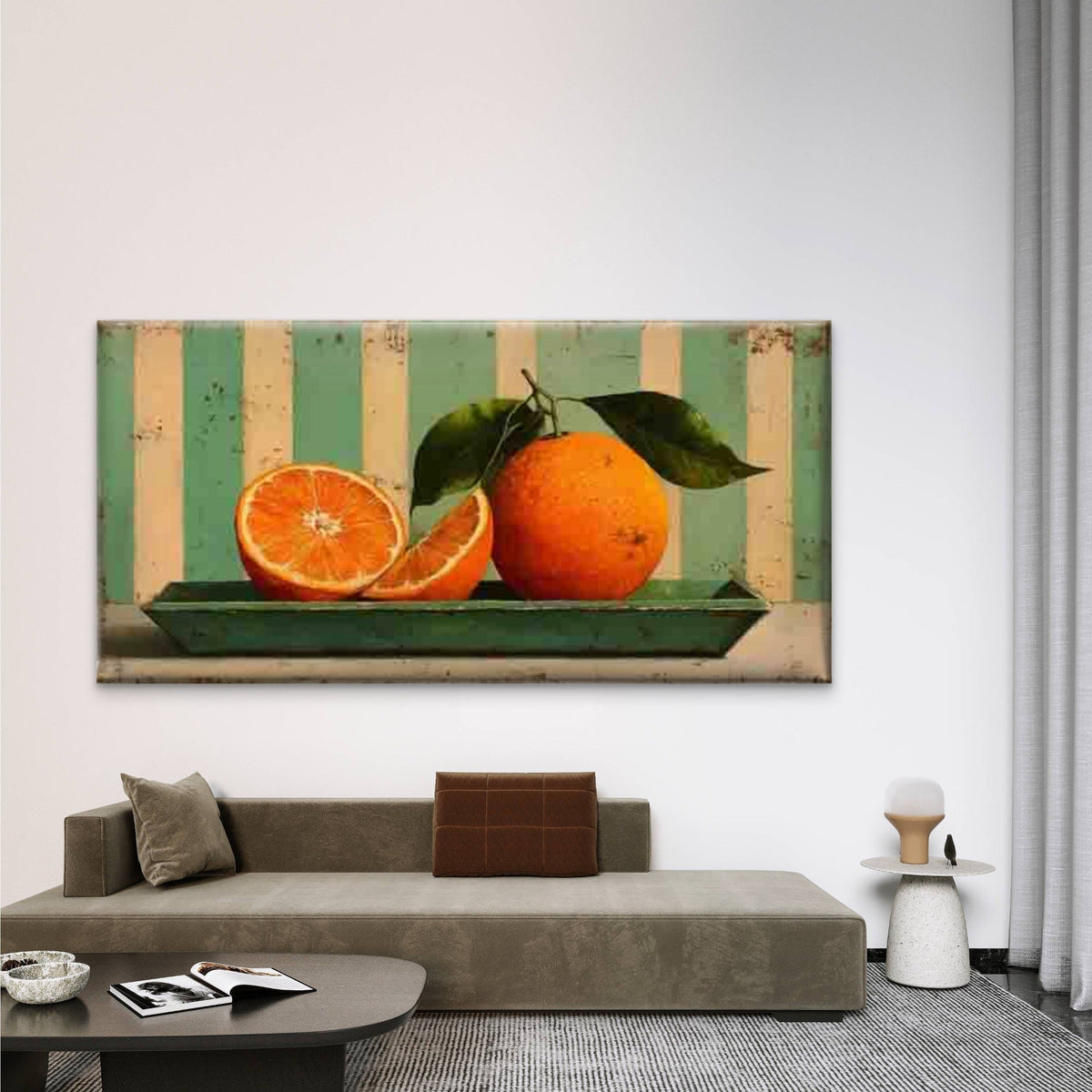 Yellow Striped Lemon Wall Art Canvas Office Home Room Framed 80x45cm