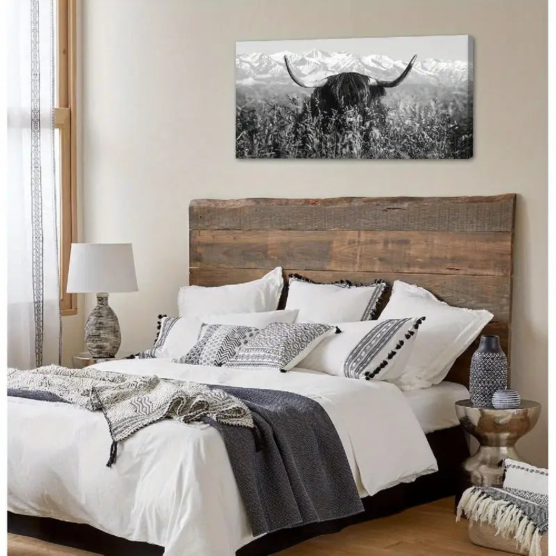 Black & White Farmhouse Cow Rustic Wall Art canvas office home room framed 120x60cm