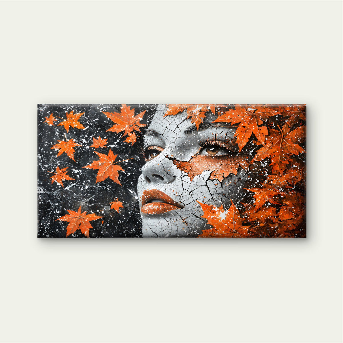Woman Face Leaves Abstract Wall Art Canvas Office Home Room Framed 80x45cm