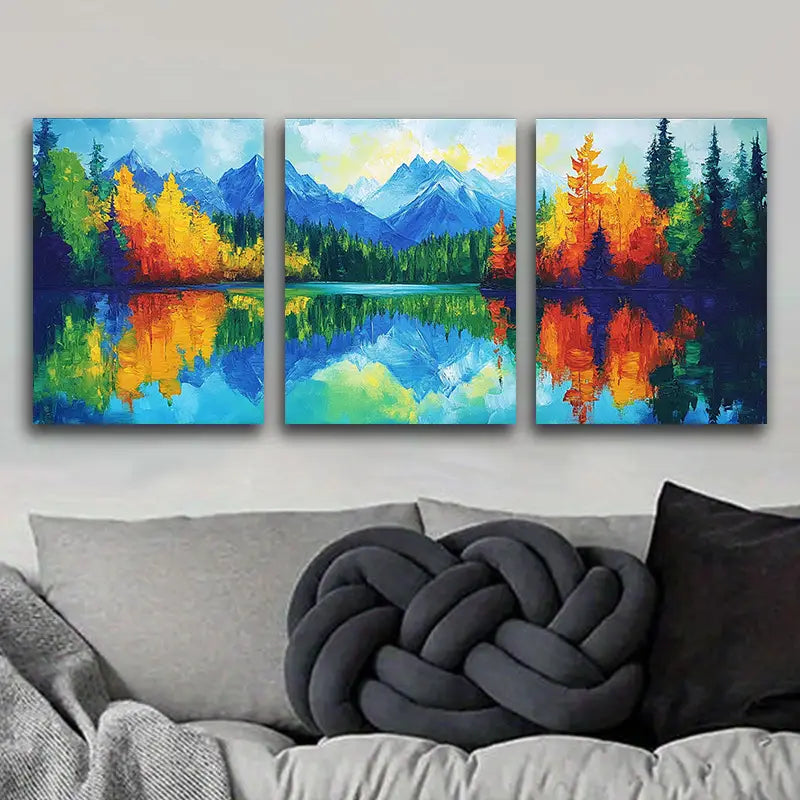 3pcs Reflections of Trees & Lakes Metal Print Ready to Hang Art