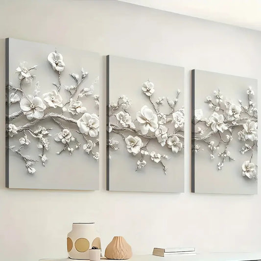 3pcs Modern Abstract Flower Art Wall Art Set Canvas Framed 40x60cm - High Quality Print 100% Australian Made Wall Canvas Ready to Hang