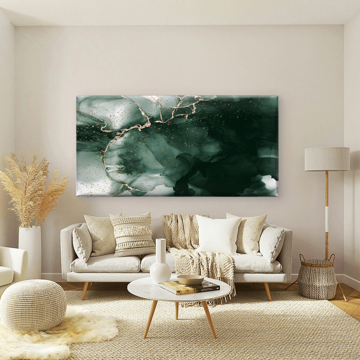 Deep Green Gilded Flow Wall Art Canvas Office Home Room Framed 120x60cm